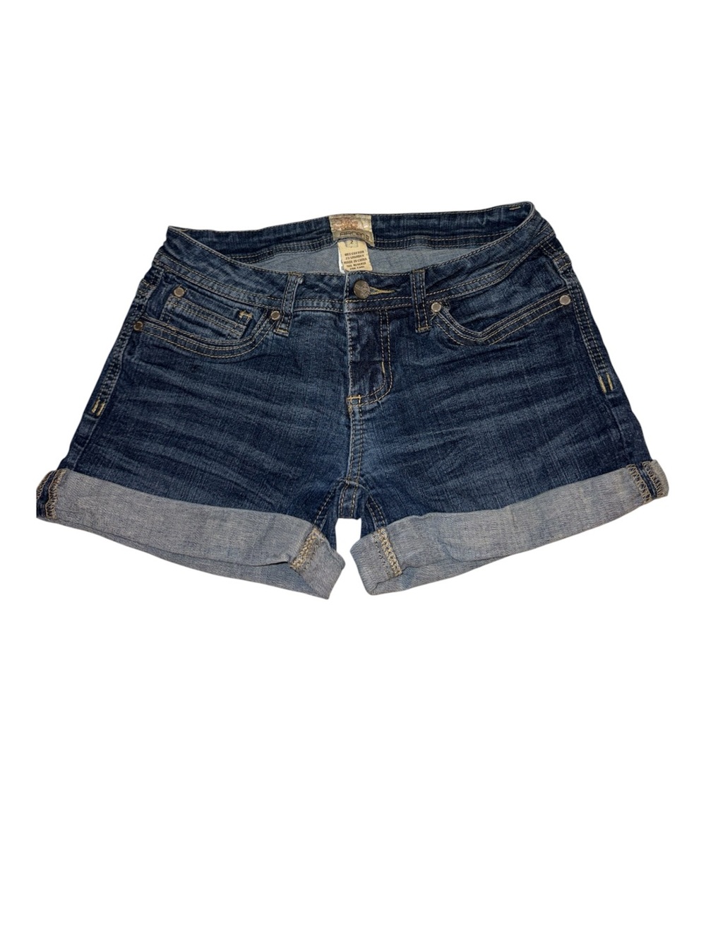 Dark Wash Denim Roll-Cuff Shorts - Women's Blue